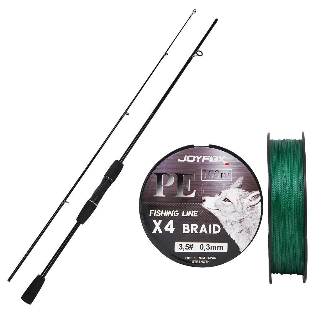 JOYFOX Kit Vara De Pesca Molinete Linha Multifilamento 1,65m +Linha de pesca 100mPE