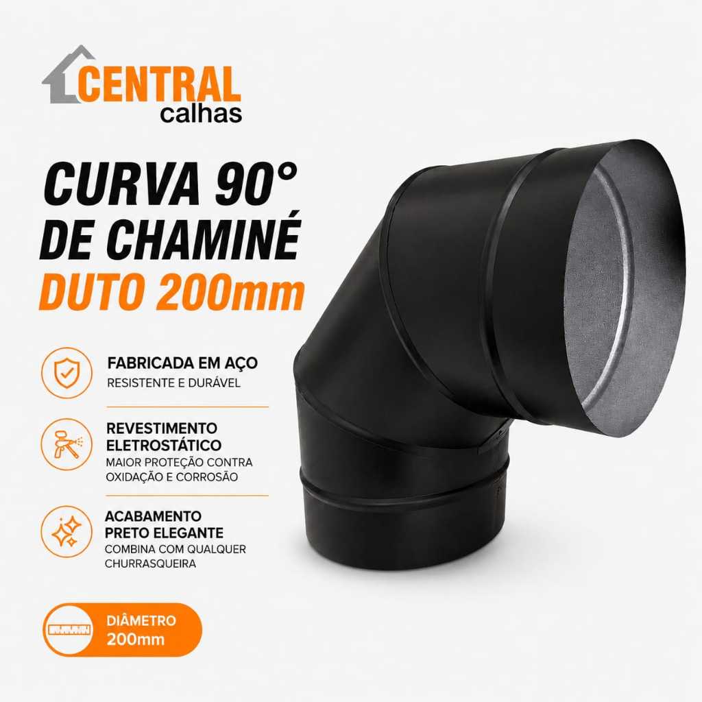Curva 90° De Chaminé Duto 200mm Preto Curva Para Chaminé