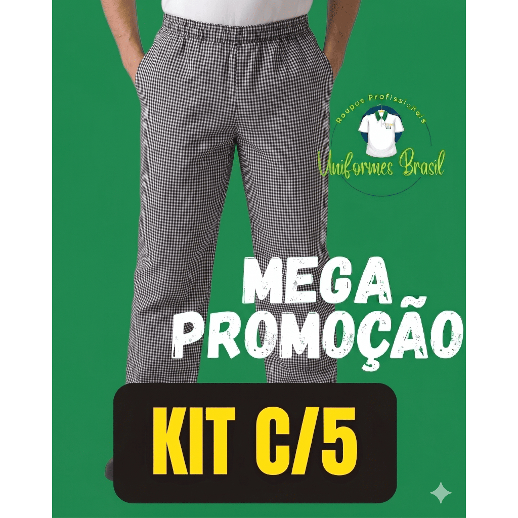 Mega Promoção: Kit c/ 5 Calças Xadrez de cozinha para trabalho (Carijó) -  Profissionais