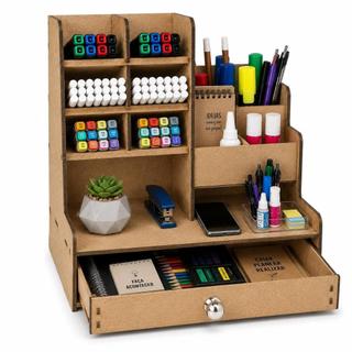 Organizador De Mesa Escritório Multiuso C/ Gaveta Nicho Mdf Canetas
