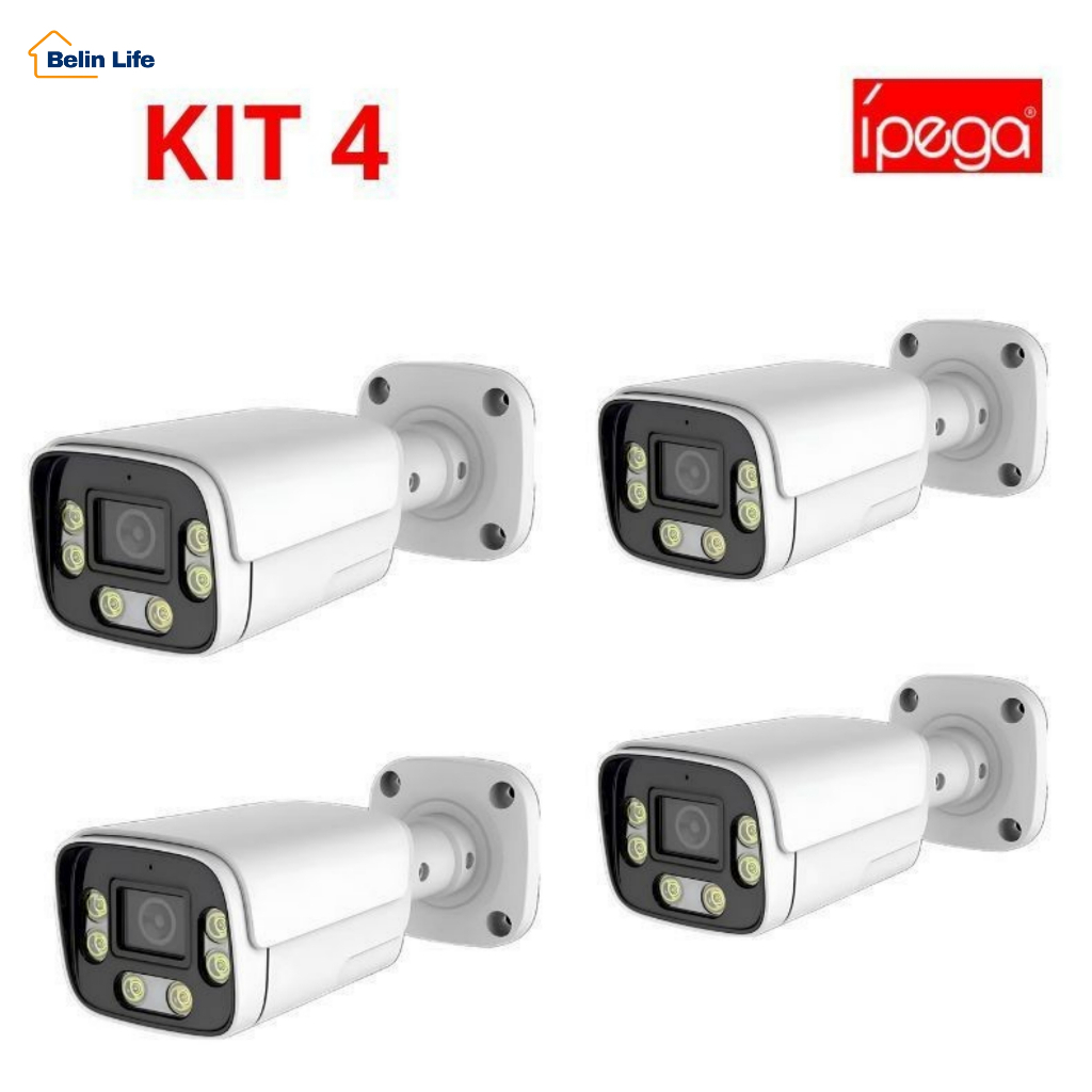 Kit 4 Câmera de segurança HD com luz quente e visão diurna e noturna Ípega