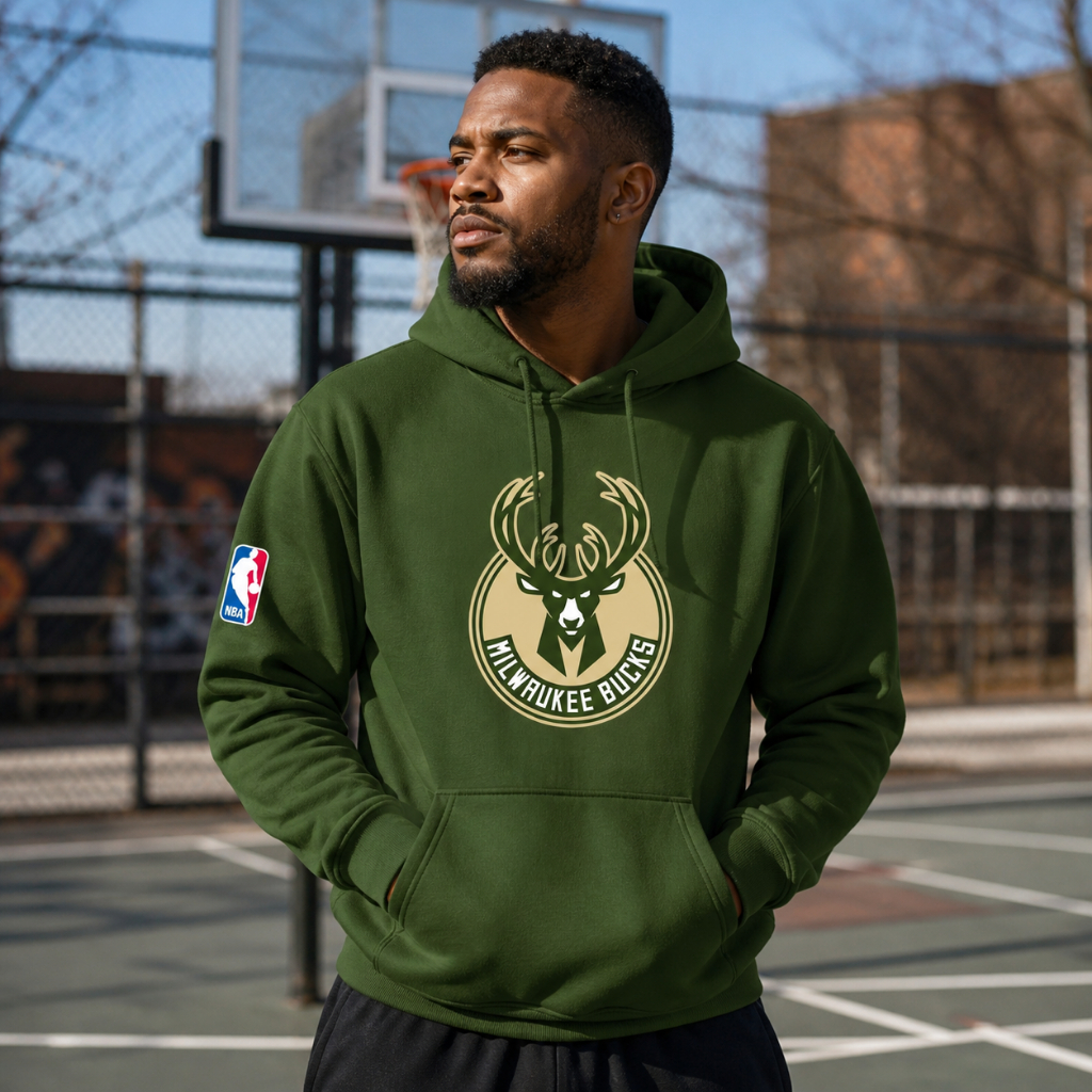 Moletom Canguru Milwaukee Bucks Blusa de Frio Time Basquete 100% Algodão Premium Oferta