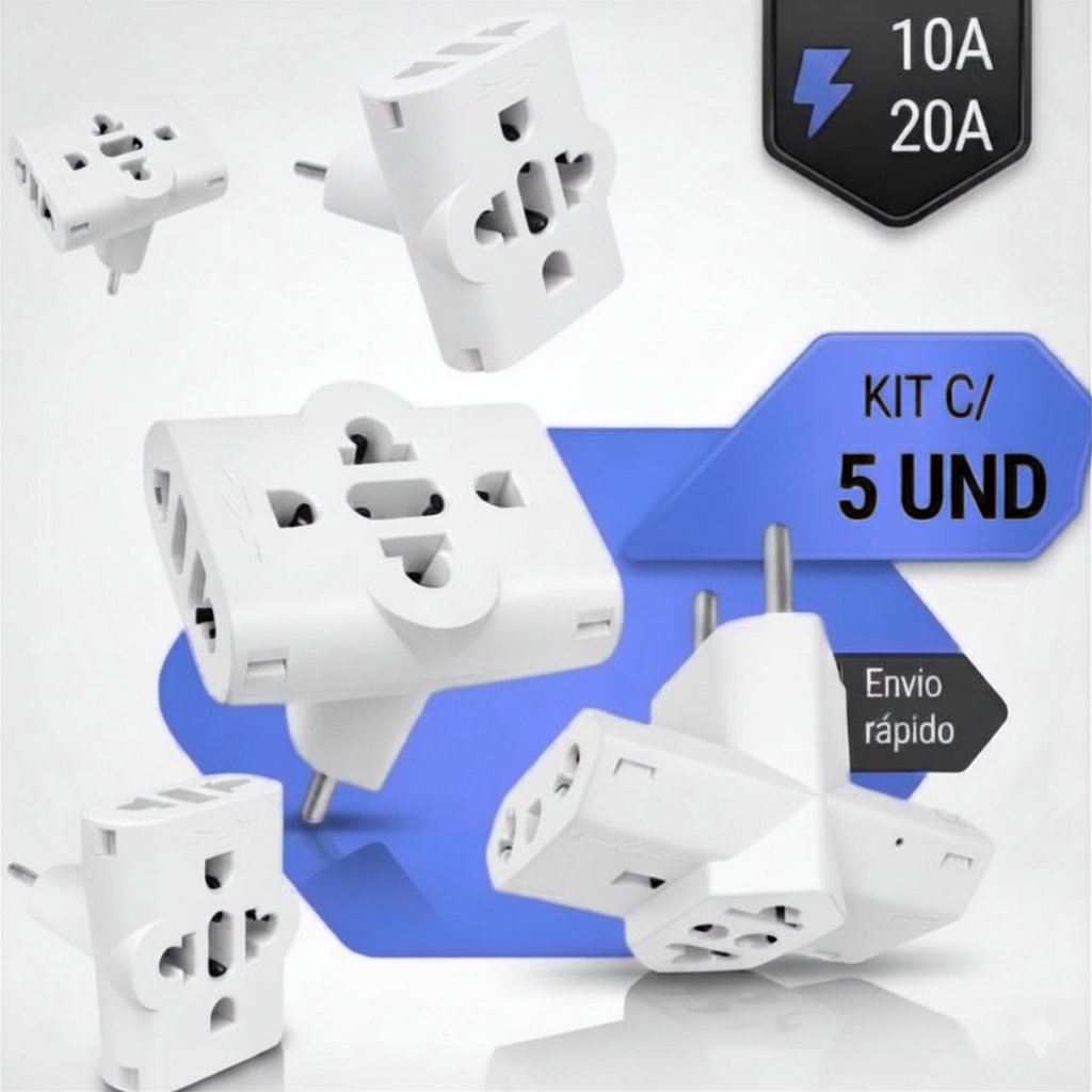Imagem Adaptador de Tomada T Multiuso Triplo 10A Benjamin Plug pino Maciço Durável Universal 110/220v
