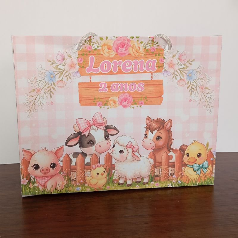 kit Sacolinha Personalizada Fazendinha Menina | Lembrancinha Aniversário Infantil | Kit 10,20,30 unidades