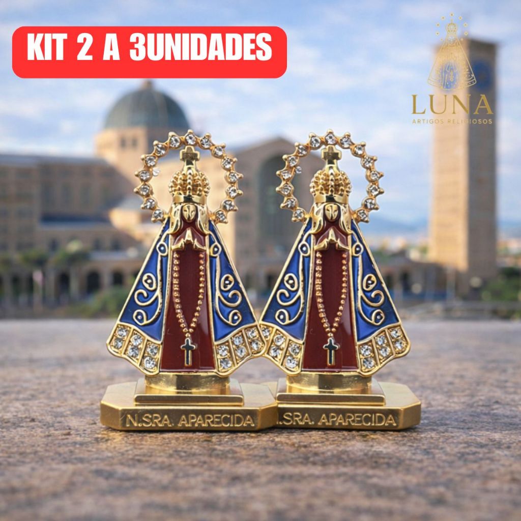 Kit 2/3 Santinha Nossa Senhora Aparecida Painel Carro Caminhao Mesa Dupla Face