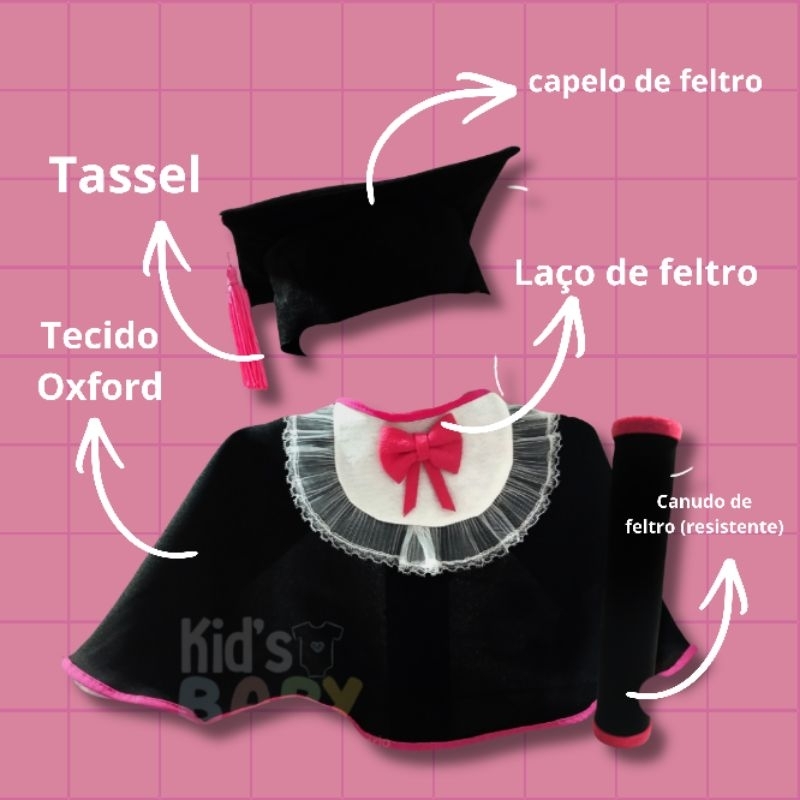Beca formatura conclusão de mesversário bebê - Rosa