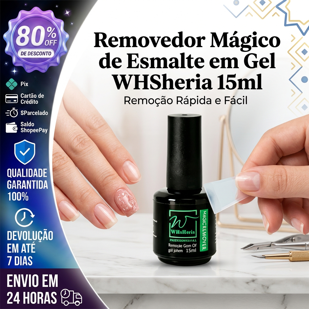 Removedor Mágico de Esmalte em Gel WHSheria 15ml - Remoção Rápida e Fácil