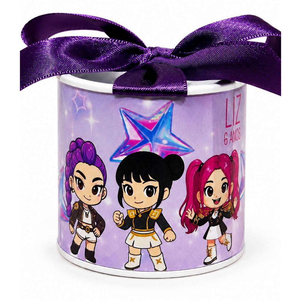 Kit Tubolatas Personalizadas Guerreiras do KPOP 5x6 | Lembrancinha Aniversário Infantil e Festa