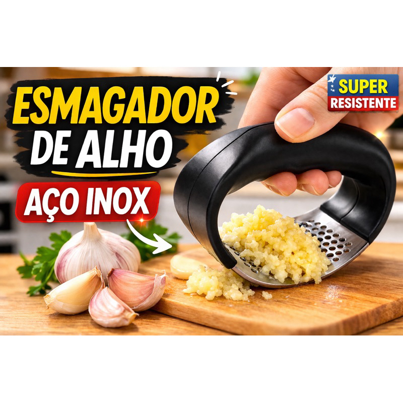 Espremedor de Alho Inox Manual  Profissional Resistente | Amassador Triturador de Alho Cozinha