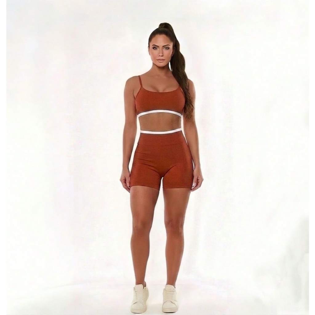 Conjunto Fitness Esportivo Top e Short Duo Zero Transparência Bicolor Academia Fitness Minimalista