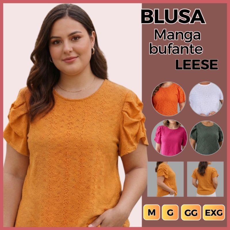 Promoção Blusa  Estilosa Tendência Leese Manga Bufante Detalhes em Relevo, Fresca, Confortável, Versátil.