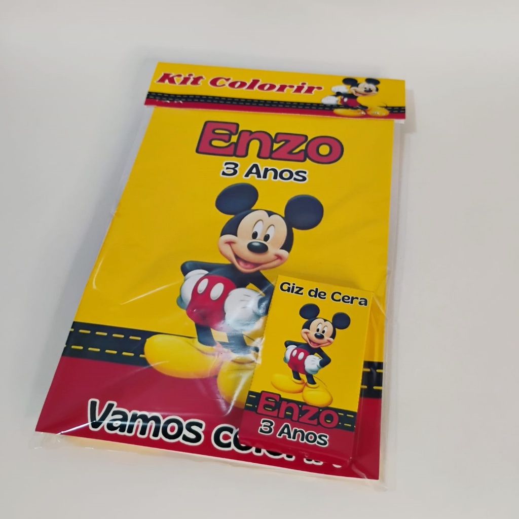 Kit de Colorir MICKEY Personalizado Nome e Idade – Livro + Giz - Lembrancinha Aniversario - Festa - Livrinho Infantil
