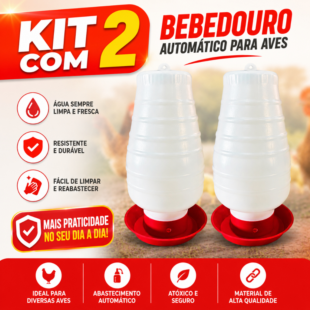 Kit 2 Bebedouro Para Aves Galinhas Frangos Granja Galinheiro Automático 5 Litros
