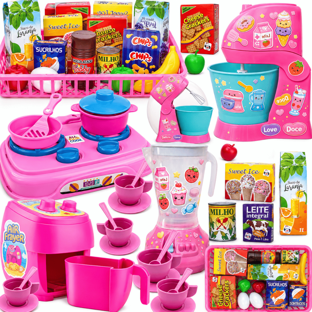 Kit Cozinha Infantil Brinquedo Educativo Completo Com Utensílios Comidinhas E Acessórios