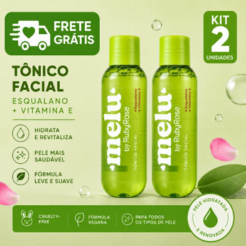 Kit 2 Tônico Facial Ruby Rose 100ml - Elimina a Oleosidade, Reduz os Cravos Pele Limpa e Hidratada Skincare