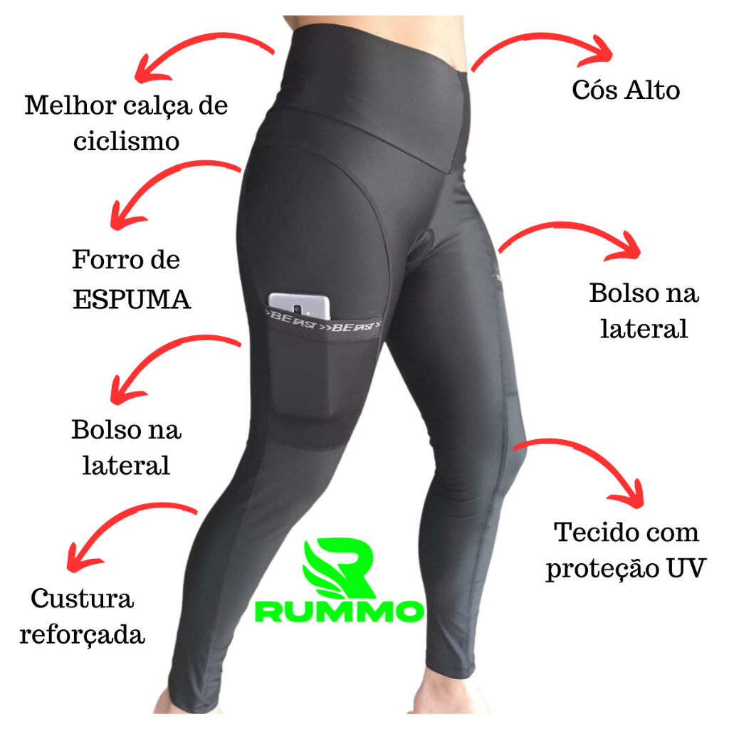 Calça Ciclismo BEFAST FEMININA Forro ESPUMA - Cós Alto e 2 Bolsos BIKE/MTB/SPEED/CICLISTA/BICICLETA