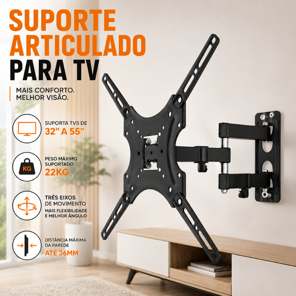 Suporte de parede para TV Full Motion com inclinação giratória para 32 32 36 37 40 42 46 49 50 55"