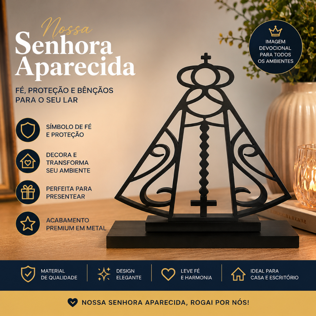 Nossa Senhora Aparecida Decorativa Em Metal Imagem Católica Decoração Religiosa Para Sala Quarto Escritório Enfeite Cris