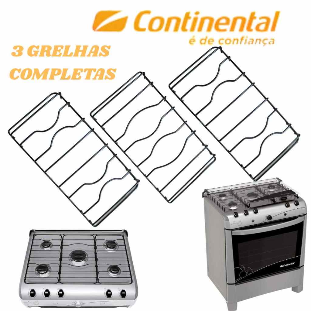 KIT 3 GRELHAS  FOGÃO CONTINENTAL NOVITA 5 BOCAS  SEM PINO ( PARALELAS AS ORIGINAIS)