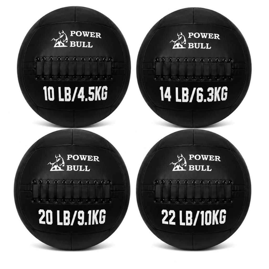 Kit 4 unidades Wall Ball Power Bull 4,5kg 6,3kg, 9,1kg 10kg Couro Eco Medicine Ball Funcional Cross Training