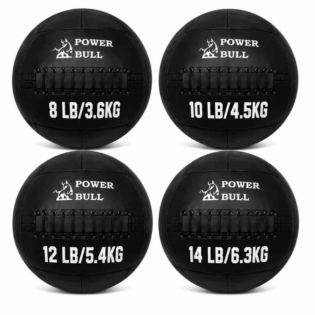 Kit 4 unidades Wall Ball Power Bull 3,6kg 4,5kg 5,4kg 6,3kgCouro Eco Medicine Ball Funcional Cross Training