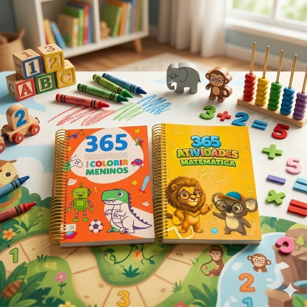 Infantil 365 Desenhos Para Colorir Meninos + Livro Atividades Matemática Educativas Pintar Escolar