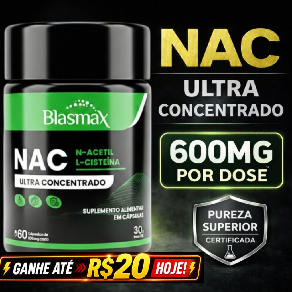 NAC 600mg N-Acetil L-Cisteína | Antioxidante, Saúde do Fígado e Imunidade - 60 Cápsulas - Blasmax