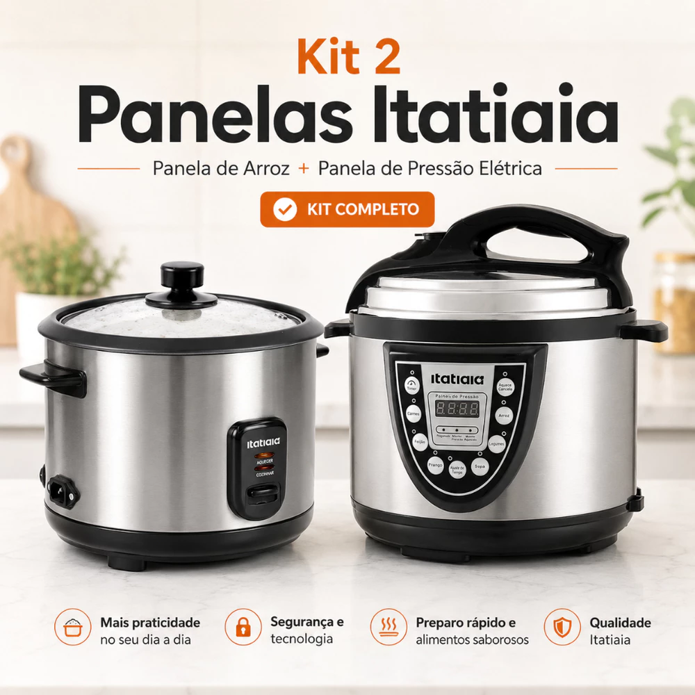Kit 2 Panelas Itatiaia - Arroz 8 Xícaras + Panela Pressão 5L Digital - 110v ou 220v Casa Decor