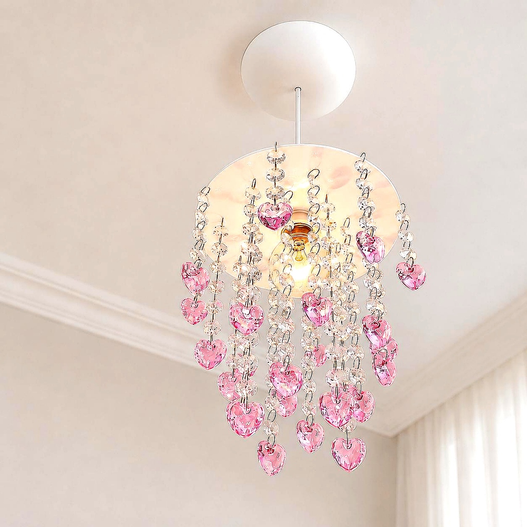 Lustre Infantil Coração Rosa LED Pendente de Teto Bivolt para Quarto de Menina Luminária Fofa Quartinho Princesa Bebê