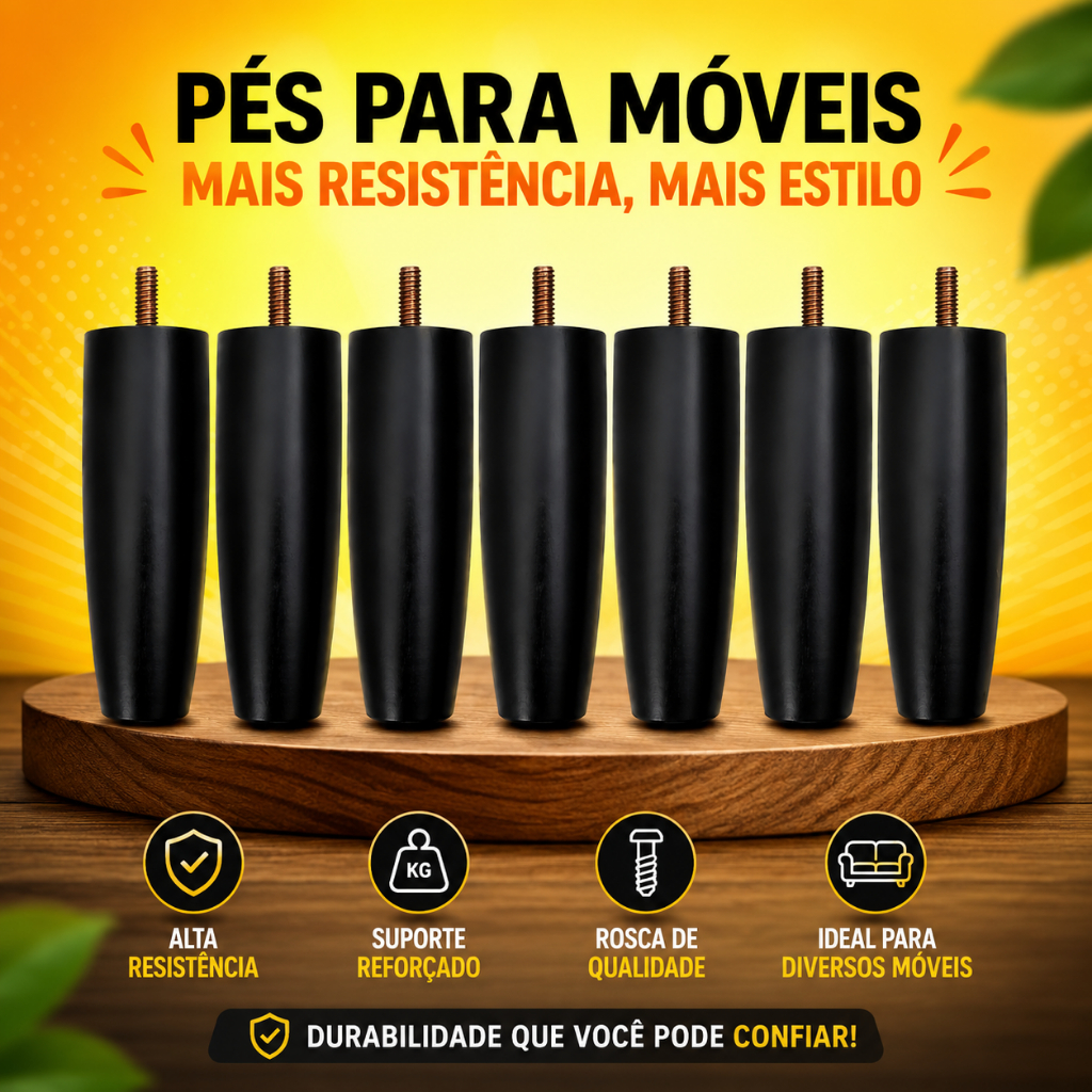 Pezinho Para Cama Box Casal 6 Unidades Pé Pes para móveis 12cm Casal Solteiro