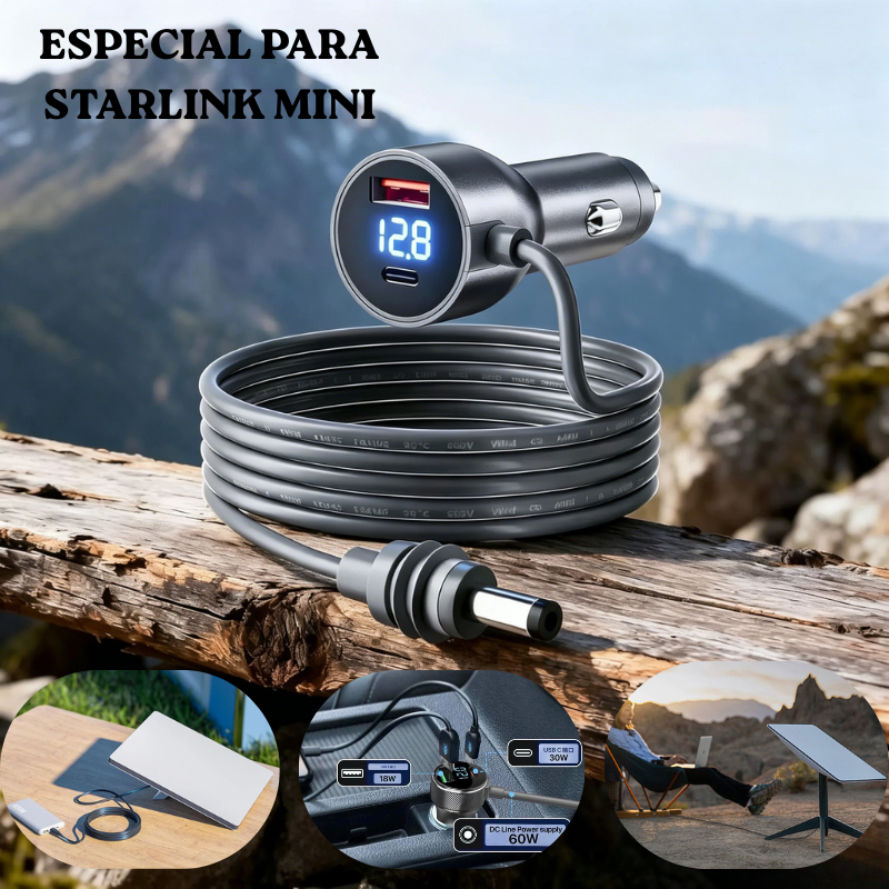 Cabo Carregador Veicular Exclusivo para Starlink Mini, PD 72W, 12V/24V, 2 Metros