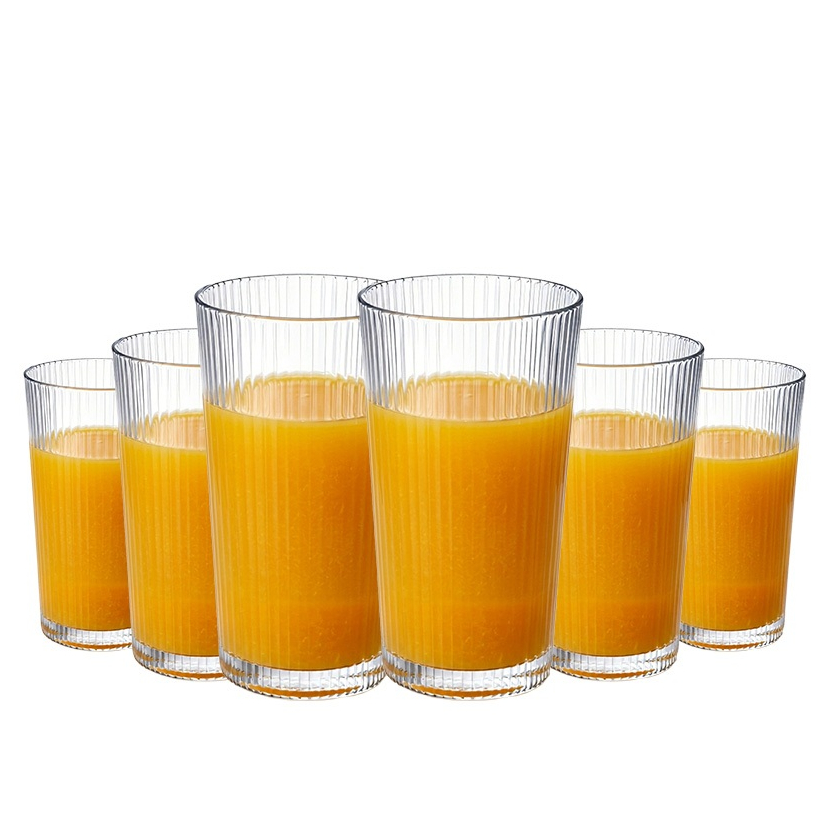 Jogo 6 Copos Vidro Canelado Long Drink 220ml Vidro Resistente Suco, Kit 6 Copos 