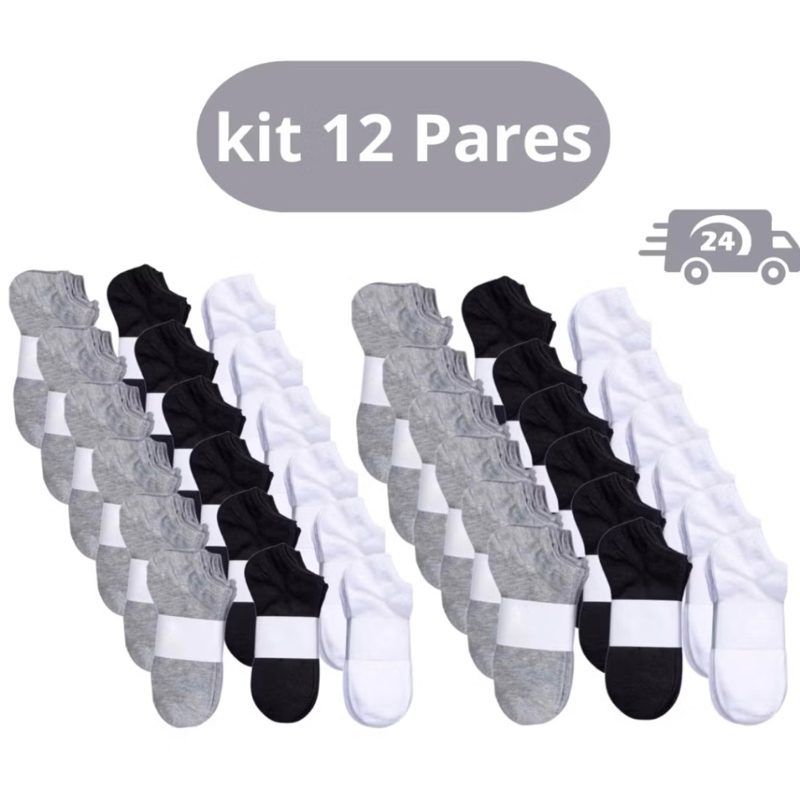 Kit com 3 / 6 /12 Pares de Meias Soquete Unissex Qualidade Premium