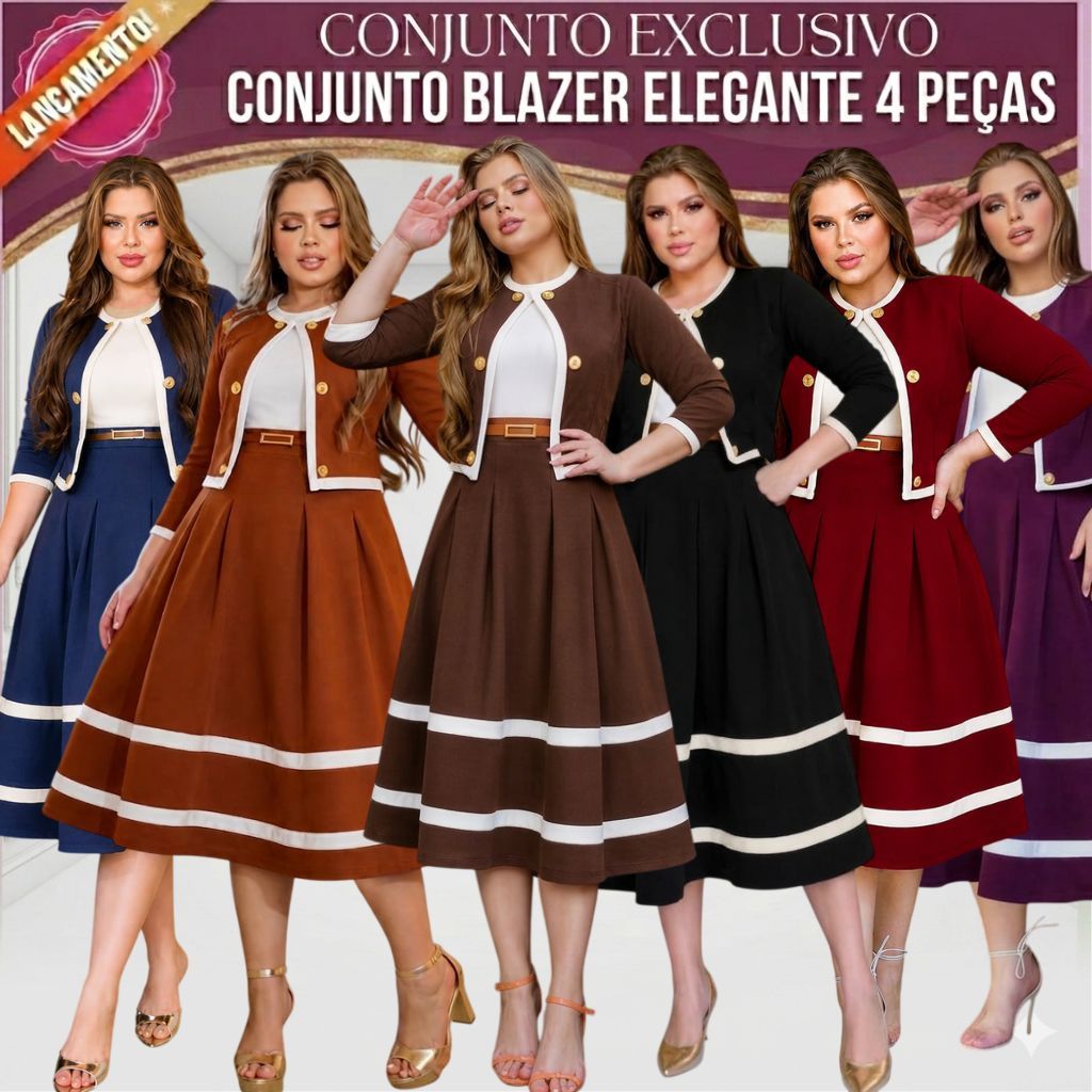 CONJUNTO FEMININO 4 PEÇAS MALHA CREPE SAIA MIDI CAMISETA E CINTO INCLUSO MODA EVANGELICA MODA CRISTÃ