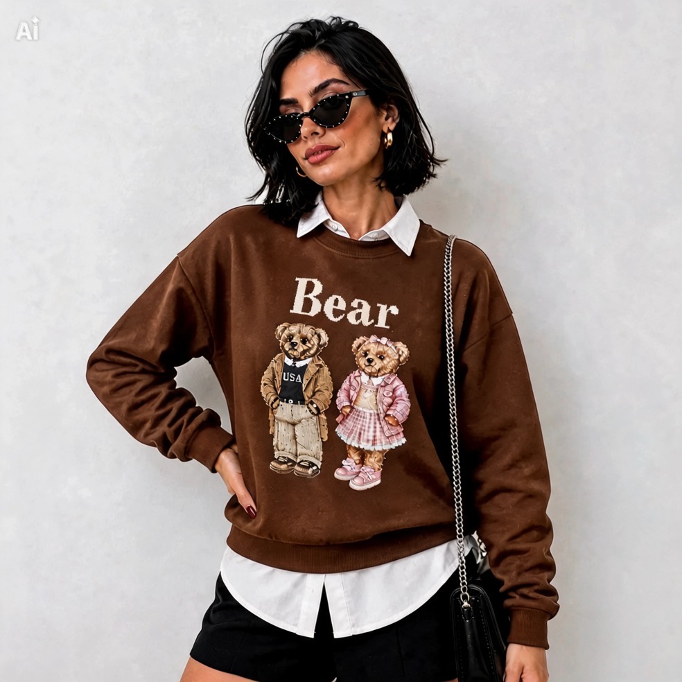 Moletom Feminino Inverno Estampa Urso Tendência 2026 Casual