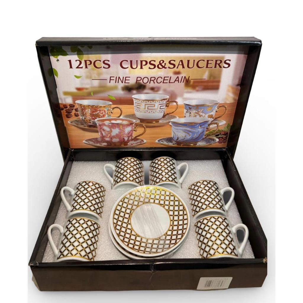 XÍCARA DE CAFÉ - 6 XÍCARAS + 6 PIRES = 12PEÇAS DE CERÂMICA EM PORCELANA RACHADURAS ARTÍSTICAS