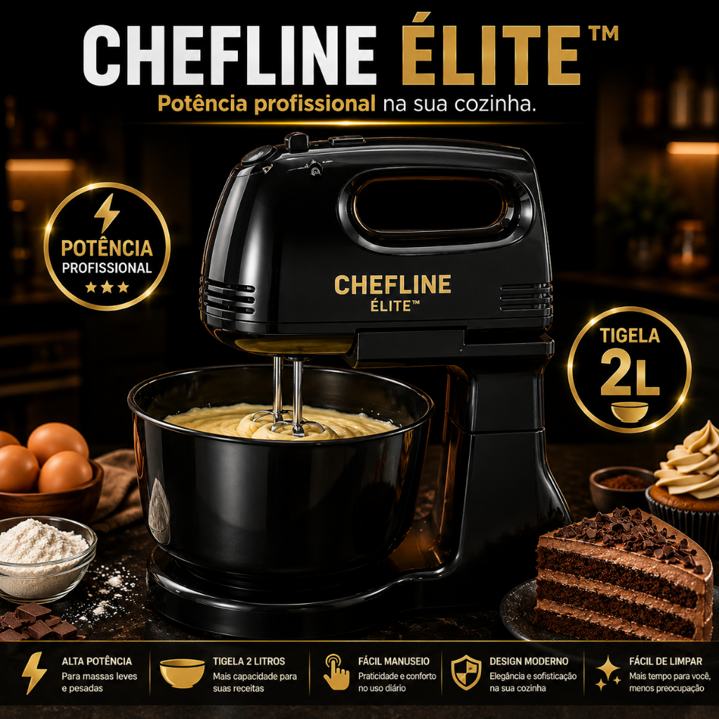 Batedeira Elétrica Profissional 127V 2L Chefline Élite™ Tigela Grande Preta / WSR MIX STORE