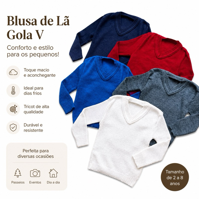 Blusa de lã GOLA V cacharrel sueter infantil menino frio inverno