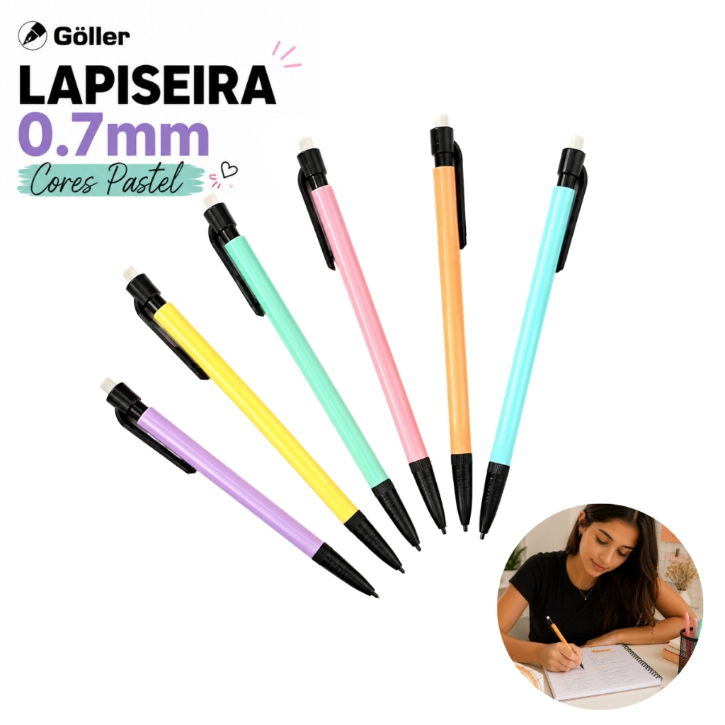 Lapiseira 0.7mm Pastel Escolar Escritório Cores Sortidas Faculdade Lapiseira com Borracha