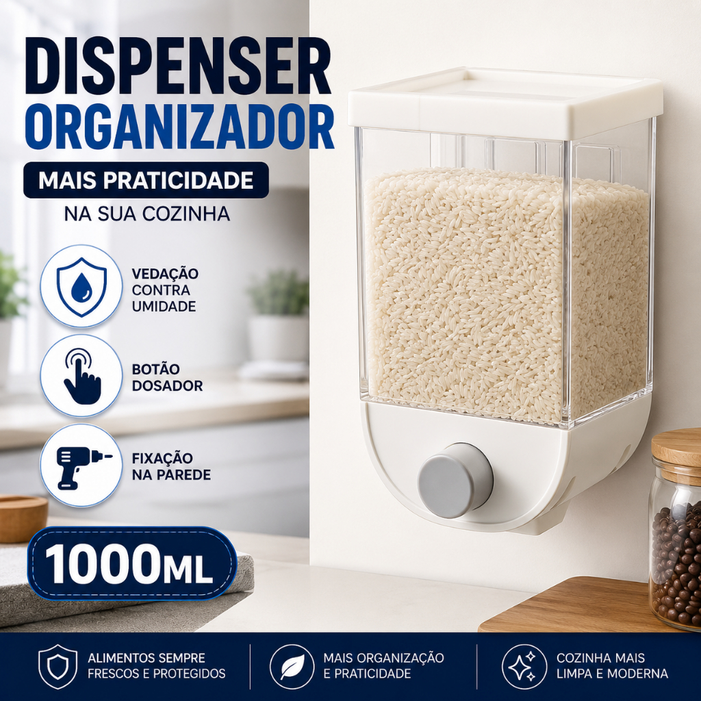 Dispenser Suspenso Organizador Multiuso Arroz Feijão Grãos Cereais Mantimentos Hermético Cozinha