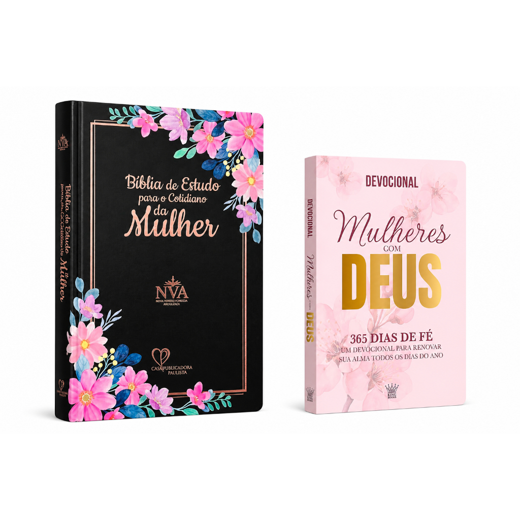 Kit Bíblia de Estudo Para o Cotidiano da Mulher | NVA | Full Collor | Capa Dura Preta + Devocional Mulheres Com Deus
