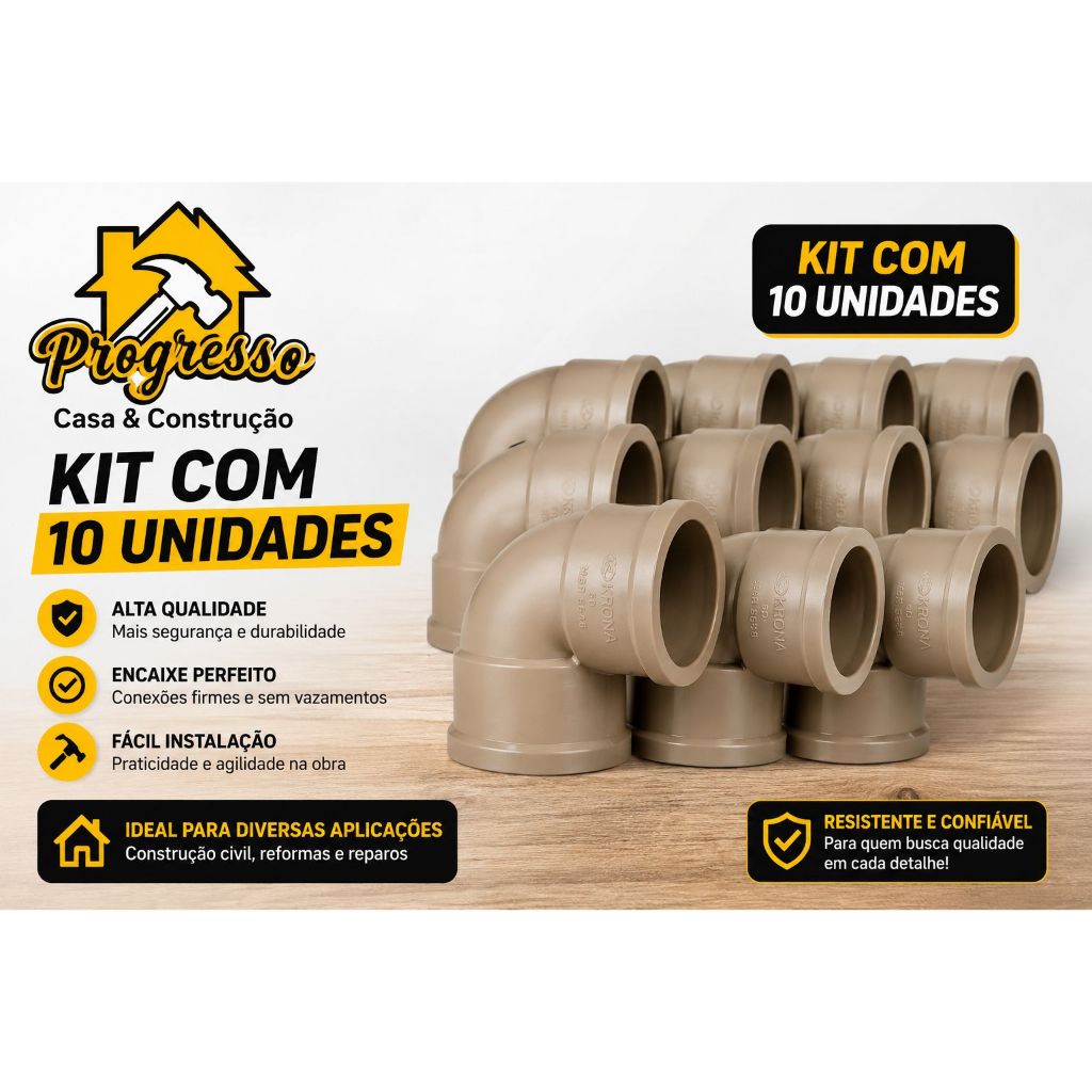 Kit 10 Cotovelos Marrom 3/4 PVC Conexão Hidráulica Para Água Fria 90 Graus