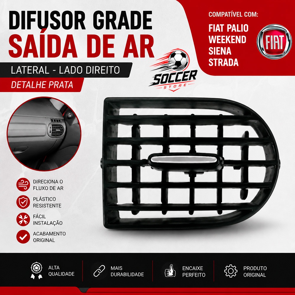 Difusor Grade Saída Ar Carro Fiat Palio Weekend Siena Strada Lateral Direito Detalhe Prata AP1402