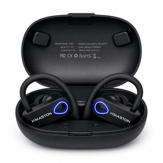 Fone de Ouvido Sem Fio Gancho Esportivo Bluetooth Cancelamento de Ruído TWS Estéreo com LED 15h