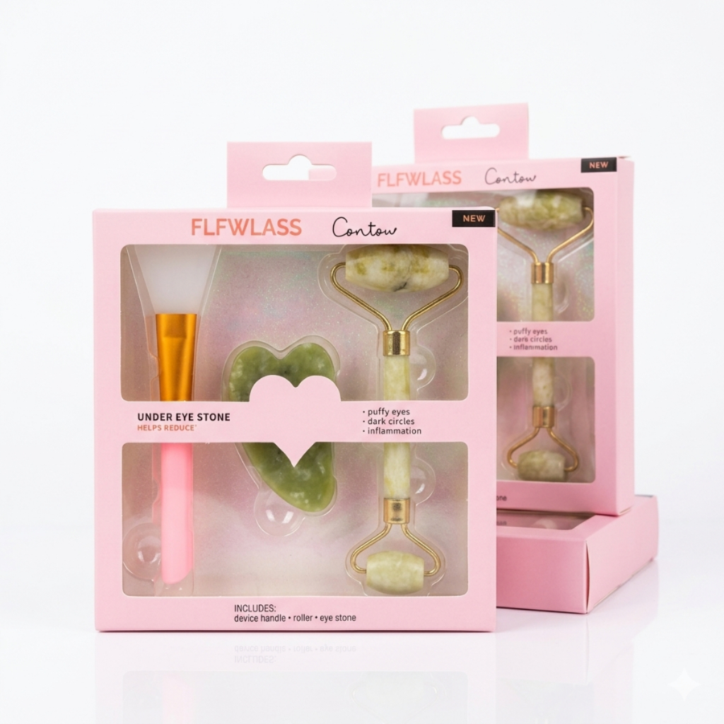 Kit 3 em 1- Rolo de Jade + Pedra Gua Sha + Espátula de Silicone Para Aplicar Máscaras e Cremes