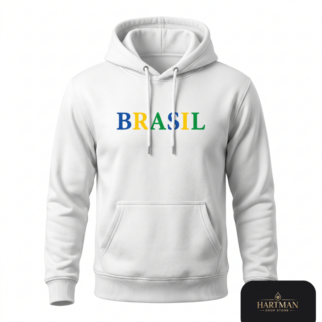 Moletom Canguru Flanelado Preto Branco Estampa Brasil Verde Azul Amarelo Inverno - Copa do Mundo …
