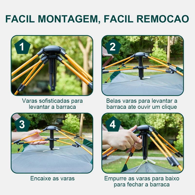 Barraca de Camping Automática para 3-4 Pessoas 215x215x145cm — foto 2