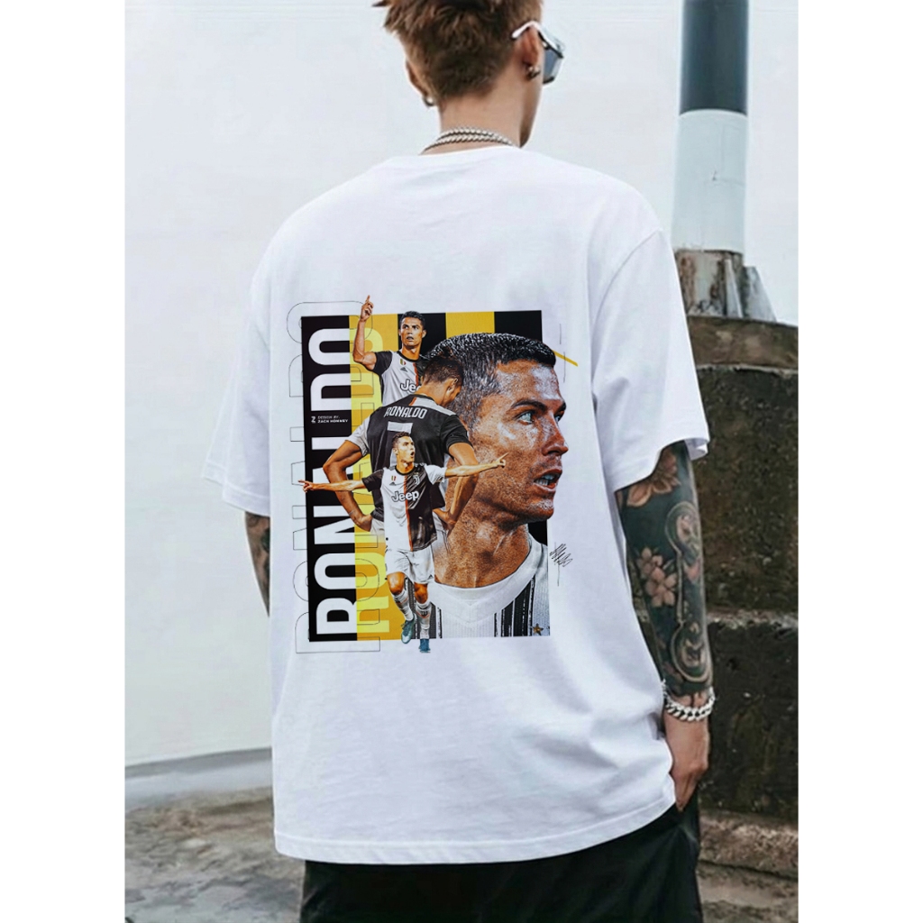 Domine o ronaldo! Superstar rosto lateral e juve veste fusão impressão T-shirt
