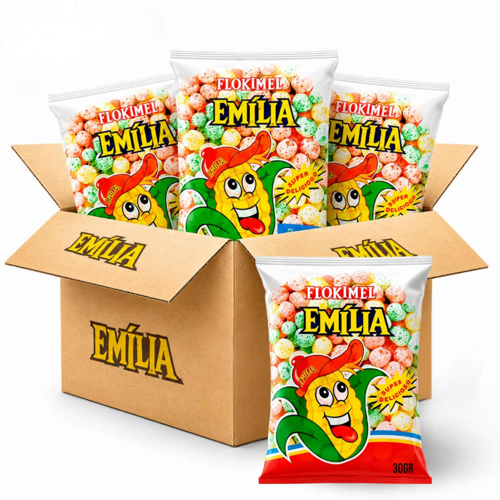 Fardo Flokimel Pipoca Colorida C/25 Unidades de 30g Emília Festa Junina