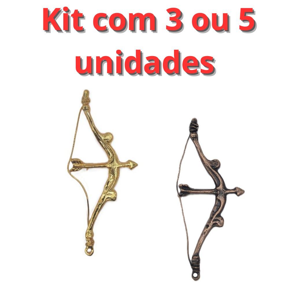 Kit 3 ou 5 Unidades Pingente de Arco e Flecha tamanho G Cobre Velho/Dourado